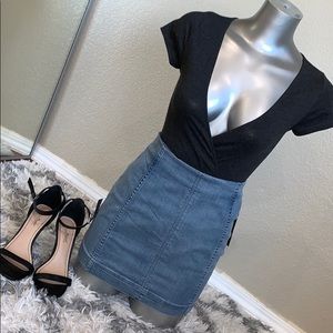 Low cut charcoal body suit
